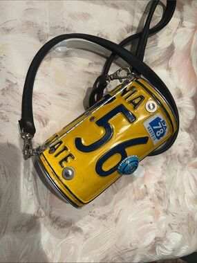 Yellow Novelty License Plate Crossbody Bag with Black Strap